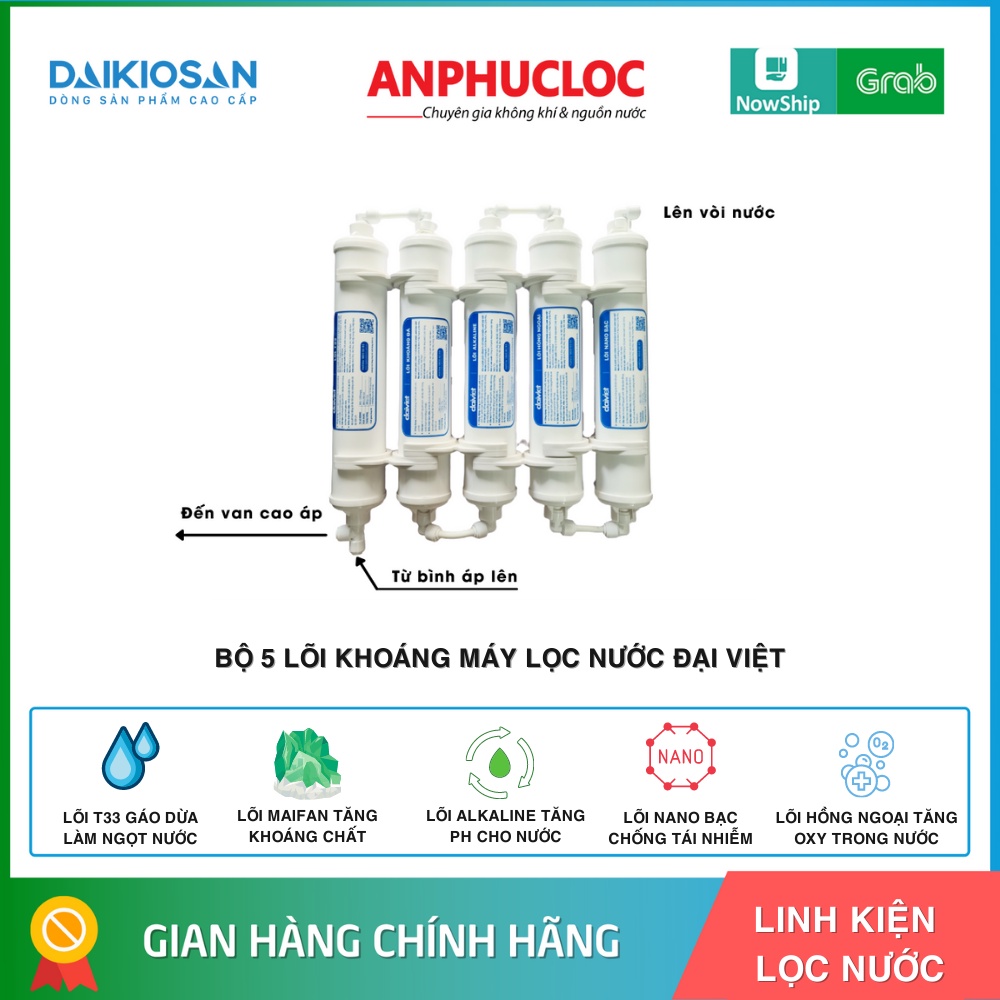 [CHÍNH HÃNG] BỘ 5 LÕI KHOÁNG ĐẠI VIỆT T33-MAIFAN-ALKALINE-HỒNG NGOẠI-NANO BẠC -L1 DÙNG CHO DAIKIOSAN VÀ MAKANO