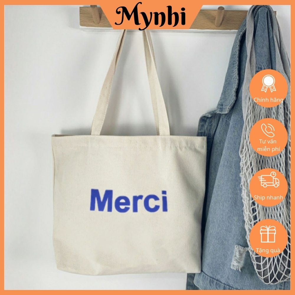 Túi vải bố canvas tote dáng vuông hoạ tiết đơn giản SHOPMYNHI SMN251