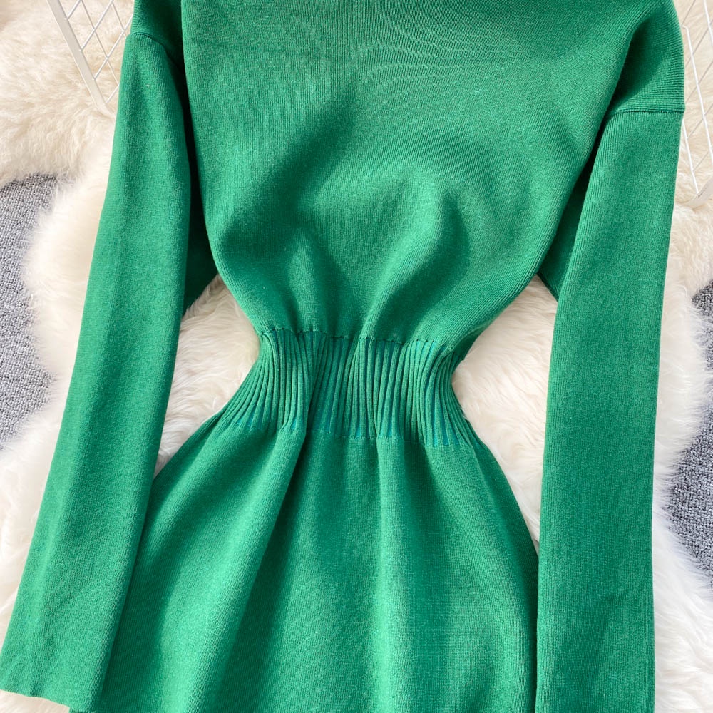 Đầm len cổ cao 3 phân dáng ôm dài