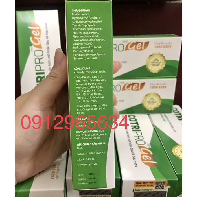 Cotripro Gel 25gr bôi trĩ, hỗ trợ giúp làm dịu mát, săn se da, ngăn ngứa, rát, táo bón, nứt hậu môn 25mg