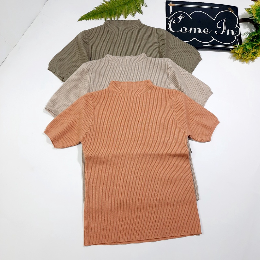 Áo len tăm cộc tay nữ cổ 3 phân ôm body mềm mịn dày dặn co giãn cao cấp nhiều màu hàng Quảng Châu AL019