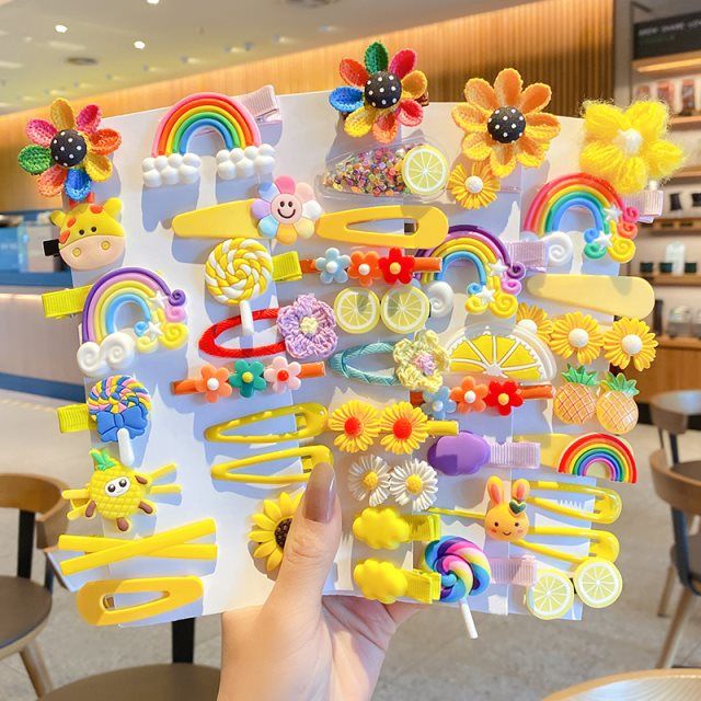 Set 14 Kẹp Tóc Hình Bông Hoa Màu Cầu Vồng Phong Cách Hàn Quốc Cho Bé Gái timetunnel