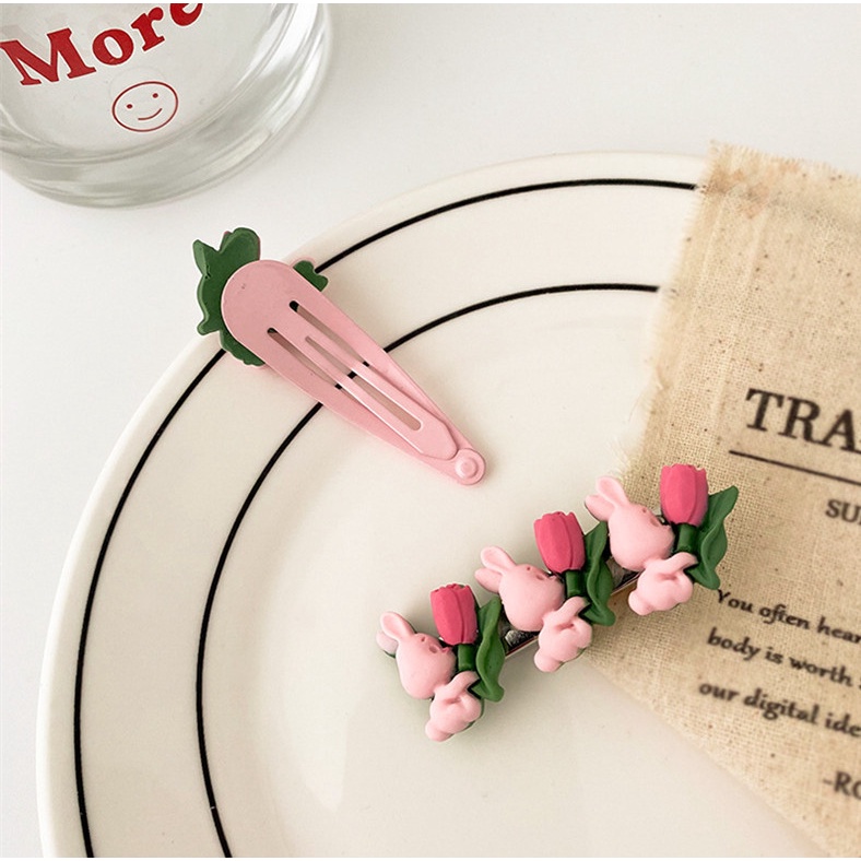 Kẹp Tóc Nhựa Hình Thỏ Đính Hoa Thời Trang Mùa Hè Cho Nữ