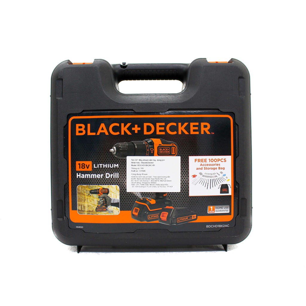 Máy khoan cầm tay 18V Black & Decker BDCHD18K2AC-B1