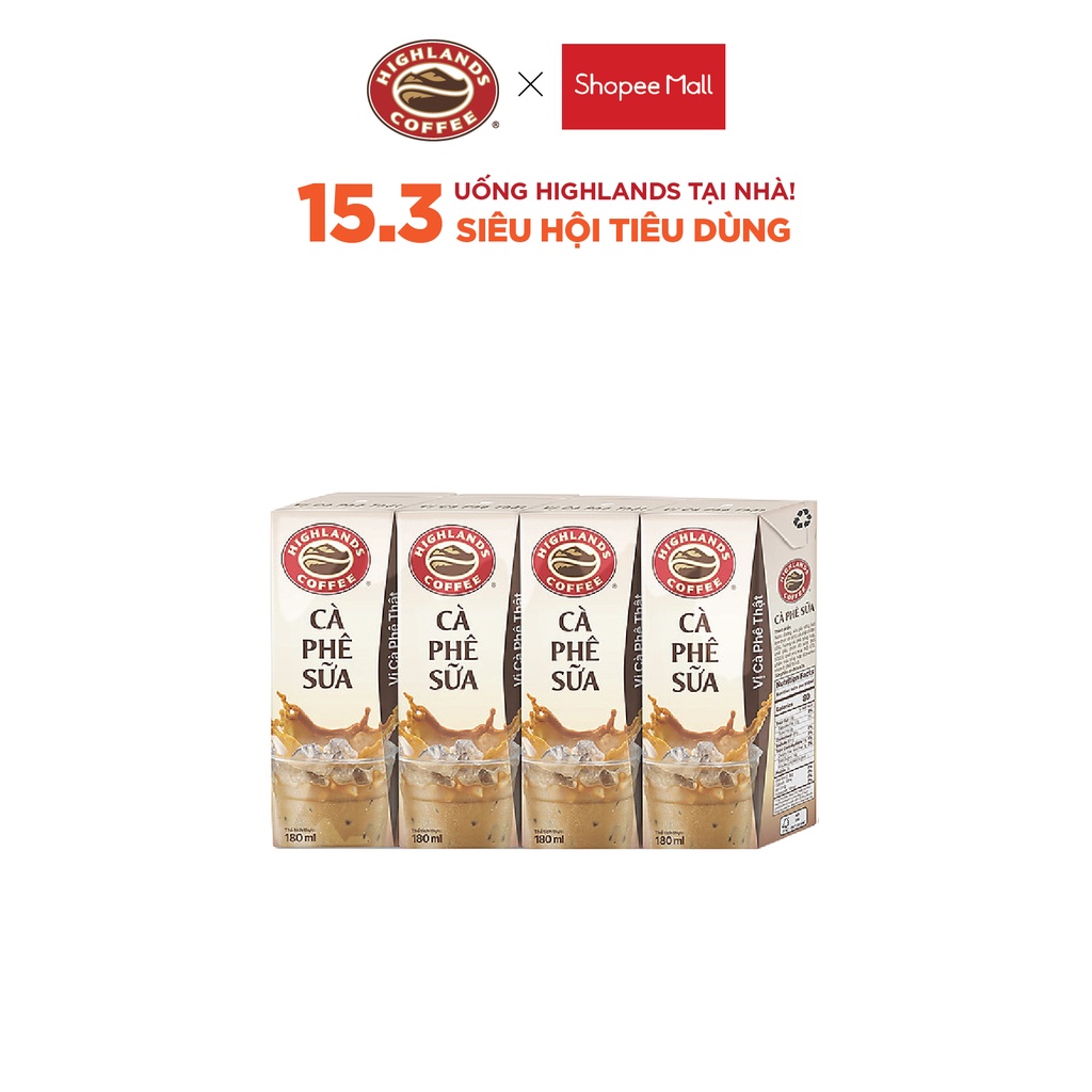 Combo 3 Lốc Highlands Coffee Cà phê Sữa Tetra pack (4 hộp/lốc x 180ml/hộp)