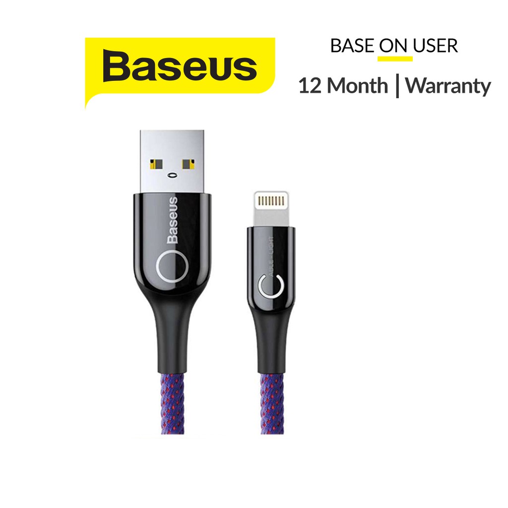 Cáp sạc Baseus C-Shape Lighting tự ngắt dành cho iPhone ( 2.4A, Sạc nhanh, Sợi Carbon siêu bền, đèn LED, dài 100cm )