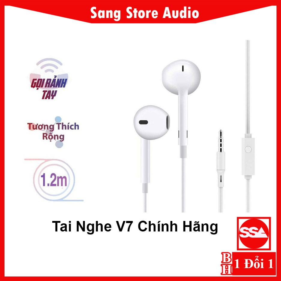 [Chính Hãng] Tai Nghe Dây Nhét Tai V7 tương thích các dòng điện thoại jack 3.5mm, có mic - BH 1 đổi 1 - Sang Store Audio