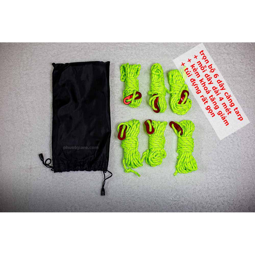 [Freeship 50K]Bộ 6 dây dù 4 mét cắm tarp kèm khoá nhôm tăng giảm phượt du lịch dã ngoại