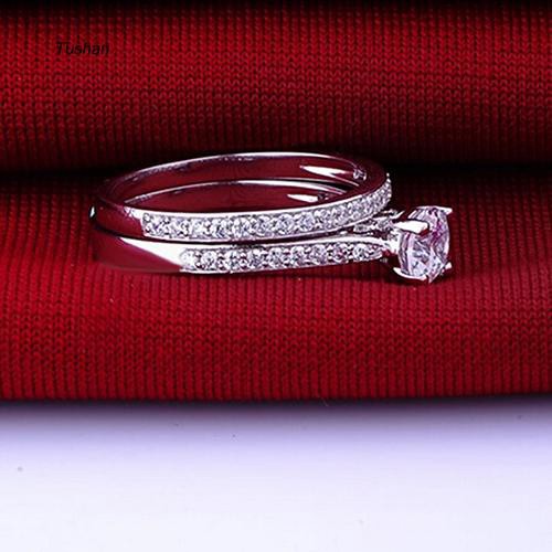 2 cái nhẫn đính hôn đính đá zircon bằng bạc sterling 925