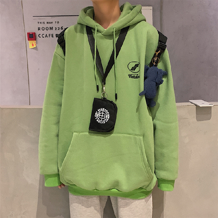 Áo hoodie vải lông cừu dày size rộng màu trơn thời trang xuân thu dành cho học sinh