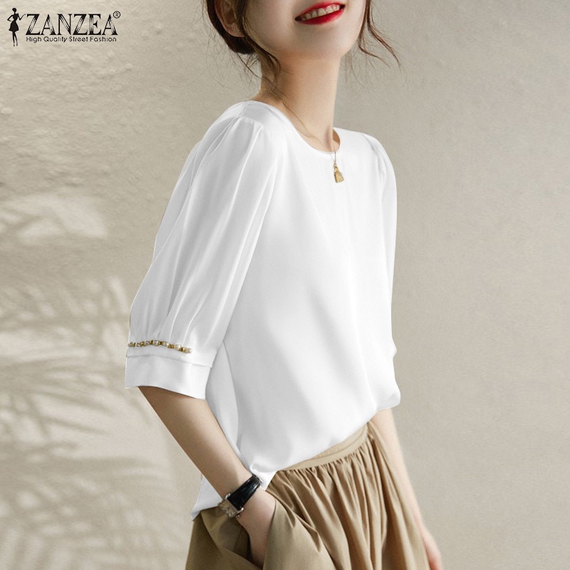 Zanzea Áo Sơ Mi Tay Lửng Vải Satin Thời Trang Dành Cho Nữ