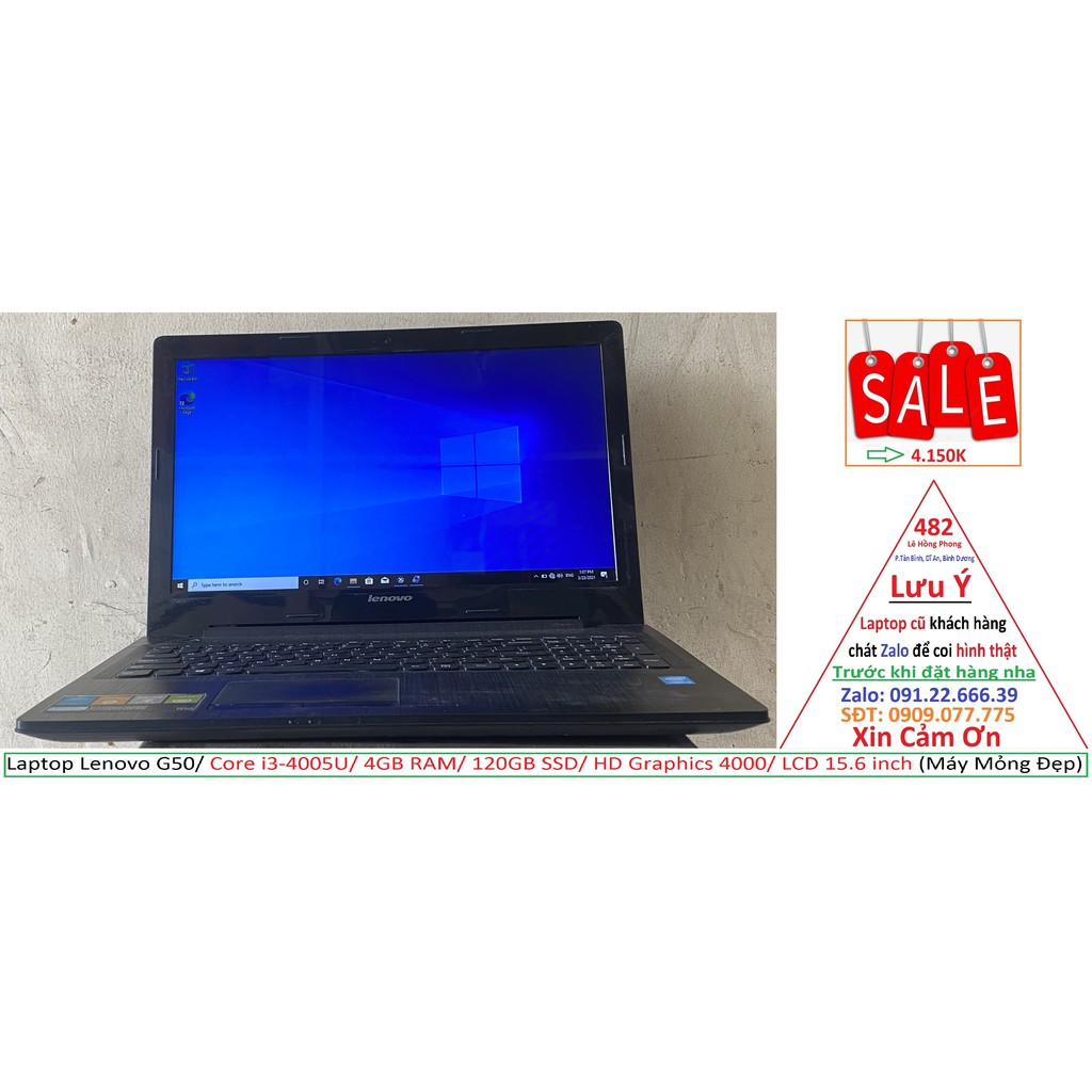 Laptop Lenovo G50/ Core i3-4005U/ 4GB RAM/ 120GB SSD/ HD Graphics 4000/ LCD 15.6 inch (Máy Mỏng Đẹp) | BigBuy360 - bigbuy360.vn