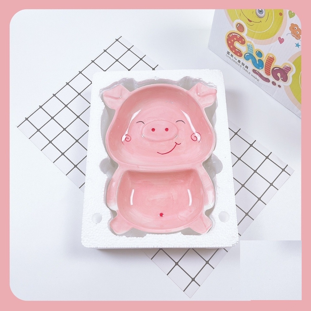 Bát Ăn Dặm Cute Cho Bé Hình Heo Hồng Dễ Thương, Chén Ăn Dặm Gốm Sứ Cao Cấp