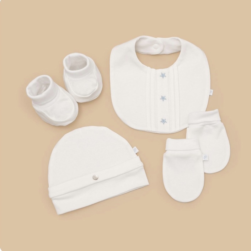 Set phụ kiện mũ, yếm, bao tay, bao chân cho bé sơ sinh Nous