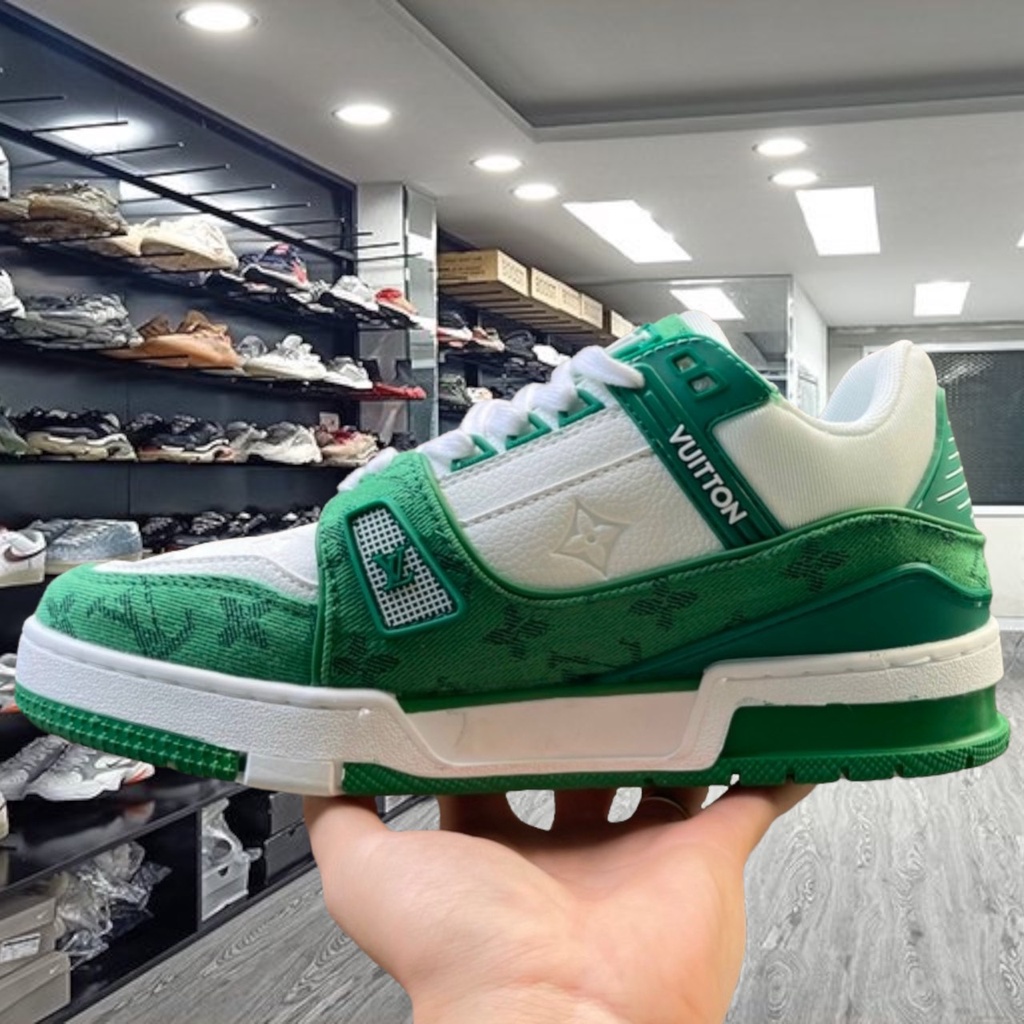 Giày sneaker LV Trainer White Green  SC Xanh Lá Phối Trắng thể thao nam nữ 2022 - Yabi_boutique