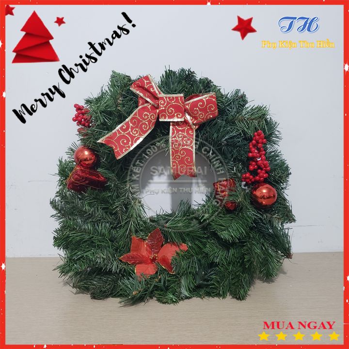 Vòng Nguyệt Quế Trang Trí Noel - Giáng Sinh 51CM 2 Chiều ( Hình Thật )