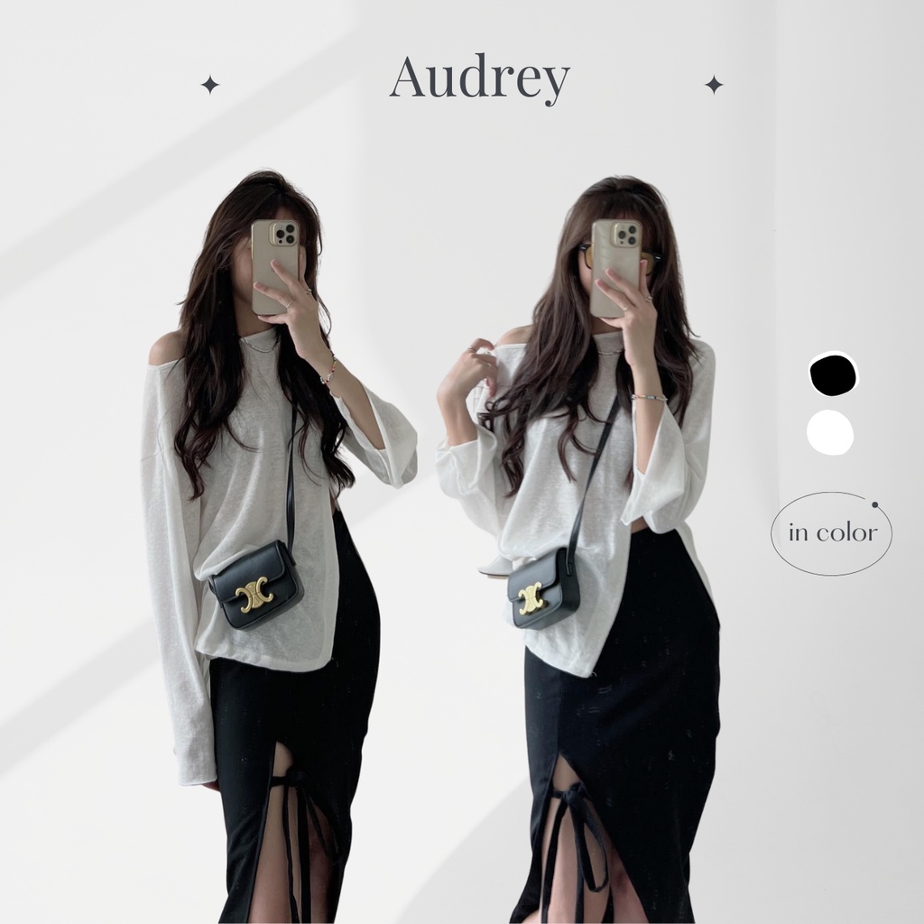 S8808 Set áo cotton lệch vai xẻ sườn kèm chân váy nỉ xẻ tà dáng ôm AUDREY