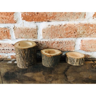 Bộ 3 chân nến - đế nến thân gỗ tự nhiên cổ điển