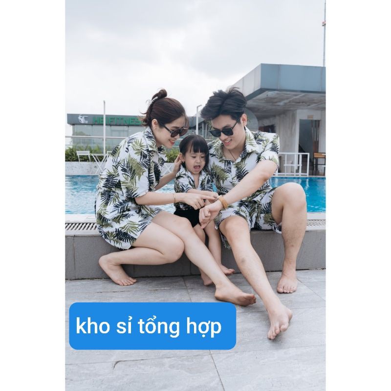 BỘ ĐI BIỂN CHẤT KATE THÁI CỔ SƠ MI CHO NAM,NỮ
