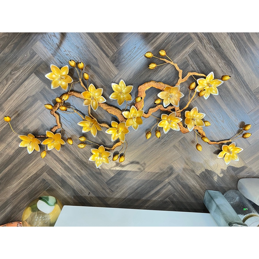 Tranh sắt treo tường nghệ thuật, trang decor trang trí hoa xanh cao cấp - 2449