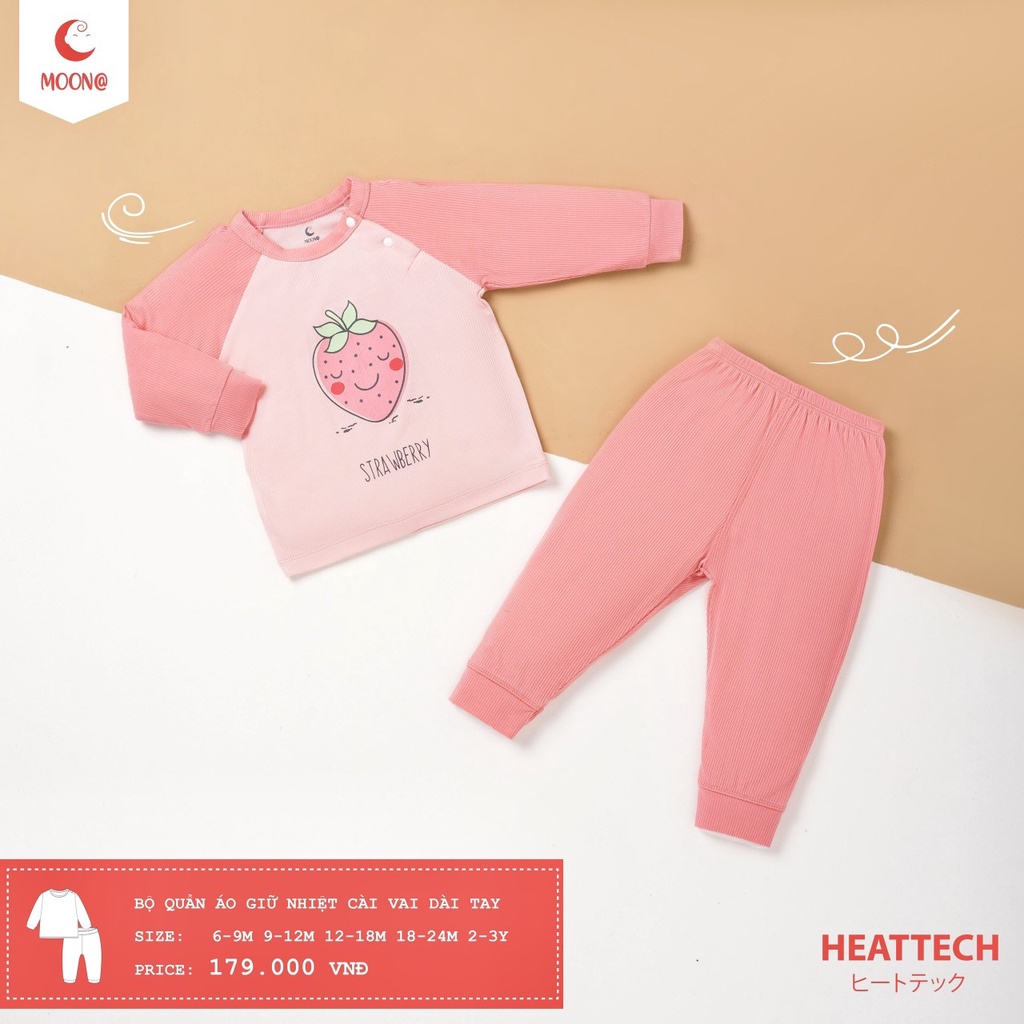 Bộ quần áo giữ nhiệt cài vai dài tay trẻ em heattech họa tiết ngộ nghĩnh đáng yêu Moon