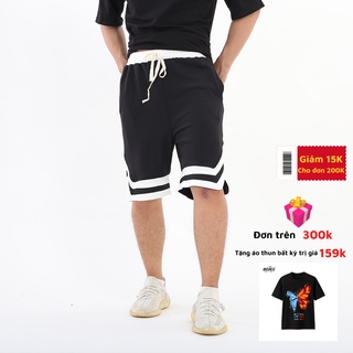 Quần short 2V Đen form rộng thể thao vải thun unisex nam nữ