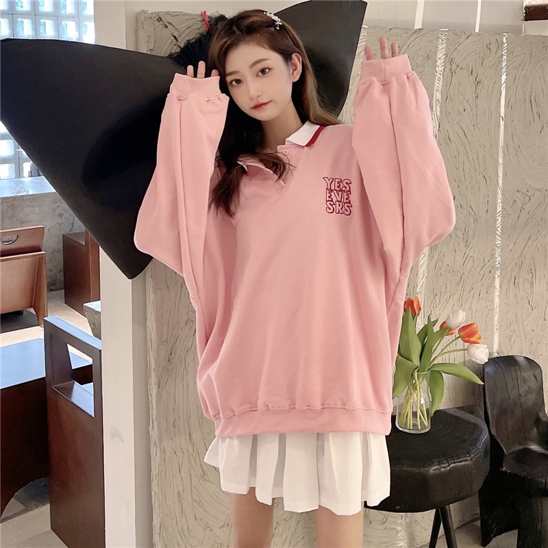 Áo Thun Polo Tay Dài Form Rộng Oversize Thời Trang Mùa Thu Hàn Quốc Mới