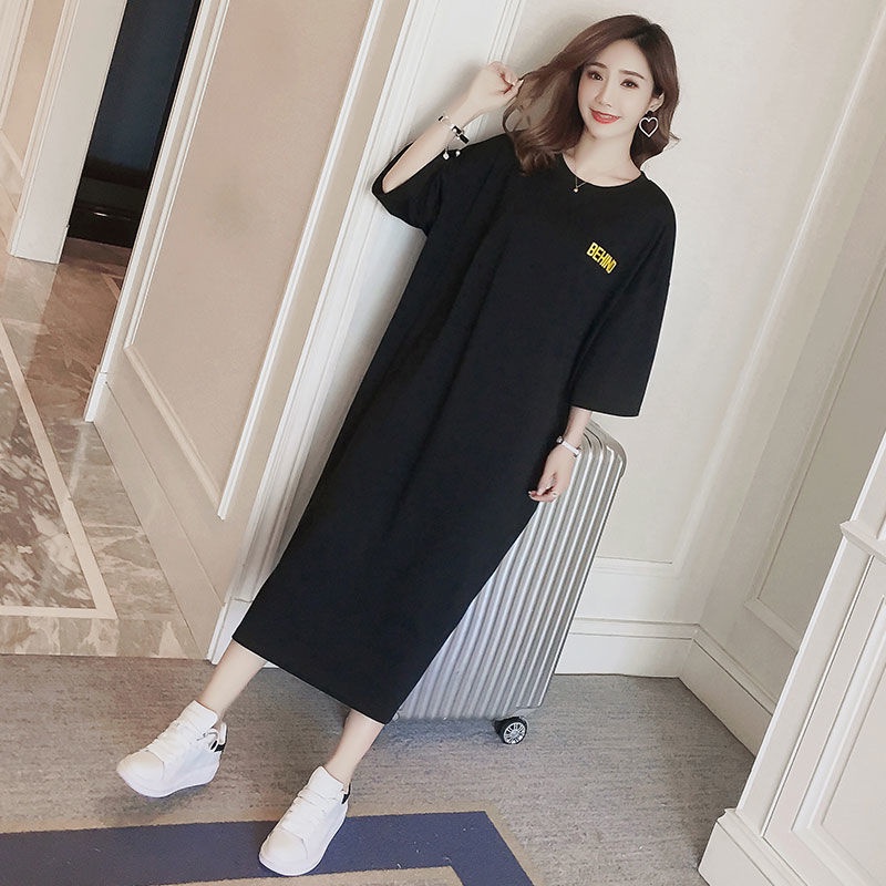 Đầm Thun Midi Tay Ngắn Dáng Rộng Thời Trang Cho Nữ