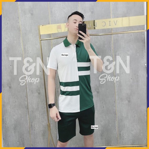 Bộ đồ nam, Set thể thao nam Polo logo Lát Cốt phối trắng cao cấp (có bigsize tới 88kg) T&N Shop