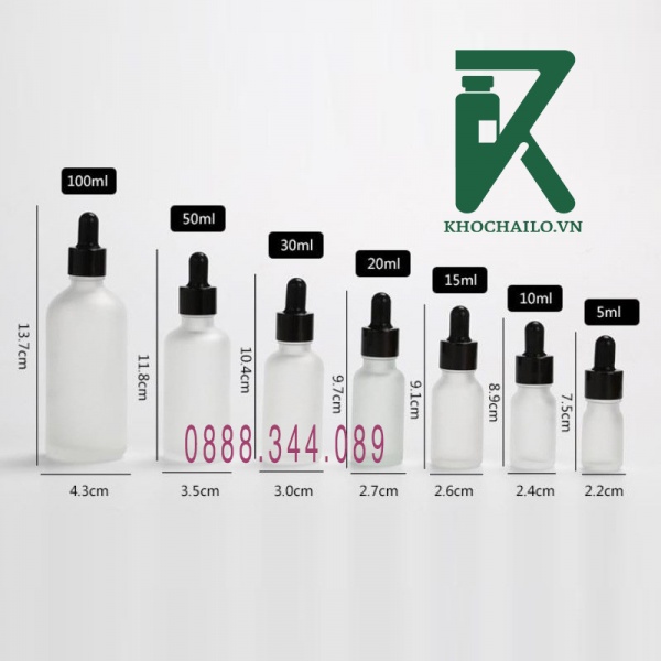 Chai thuỷ tinh tinh dầu serum mờ khoen đen trơn bóp đen ống thuỷ tinh 5ml,10ml,15ml,20ml,30ml,50ml,100ml