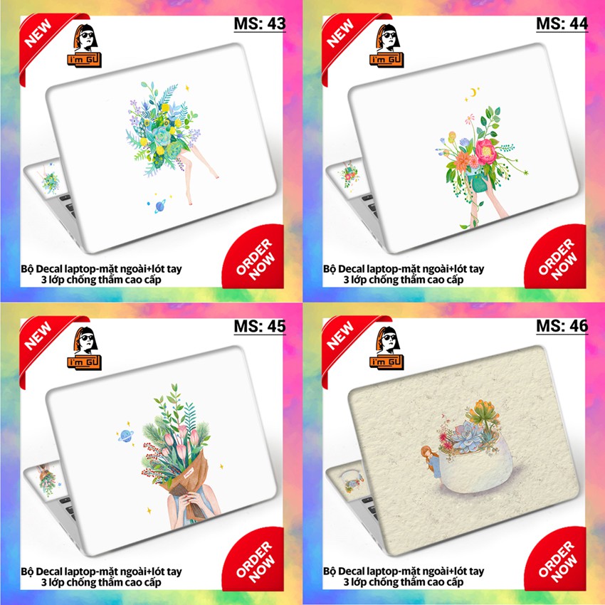 BỘ DECAL CUTE DÁN BẢO VỆ TRANG TRÍ LAPTOP  Decal cao cấp 3 lớp chống thấm TẤT CẢ CÁC DÒNG MÁY MACBOOK/ACER/HP/DELL