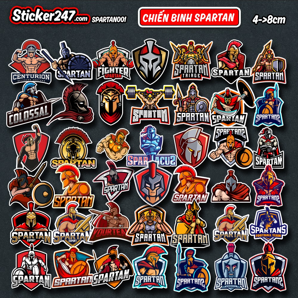 Sticker Chiến Binh Hy Lạp Spartan 𝑭𝒓𝒆𝒆𝒔𝒉𝒊𝒑 chống nước sticker dán laptop, điện thoại, đàn, mũ bảo hiểm, vali