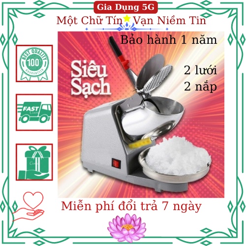 Máy Bào Đá Tuyết 2 Lưỡi 2 Nắp, Máy Xay Đá Bào Nhanh Nguyễn Bảo Hành Toàn Quốc
