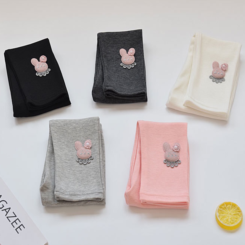 Quần dài dáng rộng nhiều màu trơn họa tiết thỏ hoạt hình phong cách Hàn Quốc xinh xắn cho bé gái