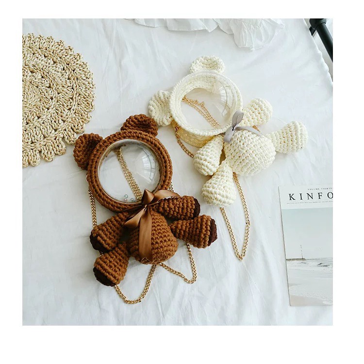 Túi Gấu, Balo Len Hình Gấu Mặt Trong Suốt Tự Làm Có Thể Làm 2 Kiểu Túi Đeo Chéo Và Balo Hot Tiktok