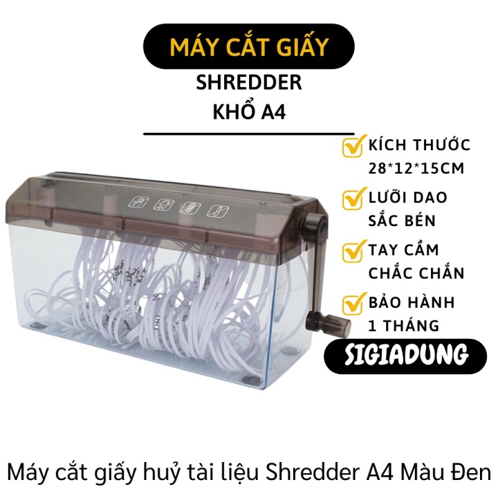 Máy cắt giấy huỷ tài liệu Shredder A4 thủ công cao cấp màu đen - Dụng cụ cắt giấy thành sợi 1007