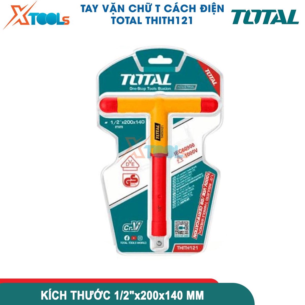 Tay vặn chữ T cách điện TOTAL THITH121 cách điện 1000V, đầu khẩu 1/2 inch, chất liệu thép CR-V [CHÍNH HÃNG][XTOOLS]