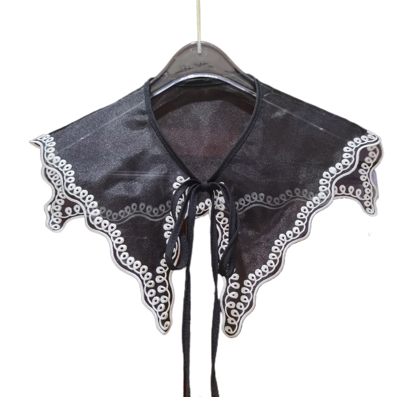 Khăn Choàng Cổ Thủy Thủ Phối Ren Lưới Thêu Họa Tiết Gợn Sóng Có Thể Tháo Rời Cho Nữ