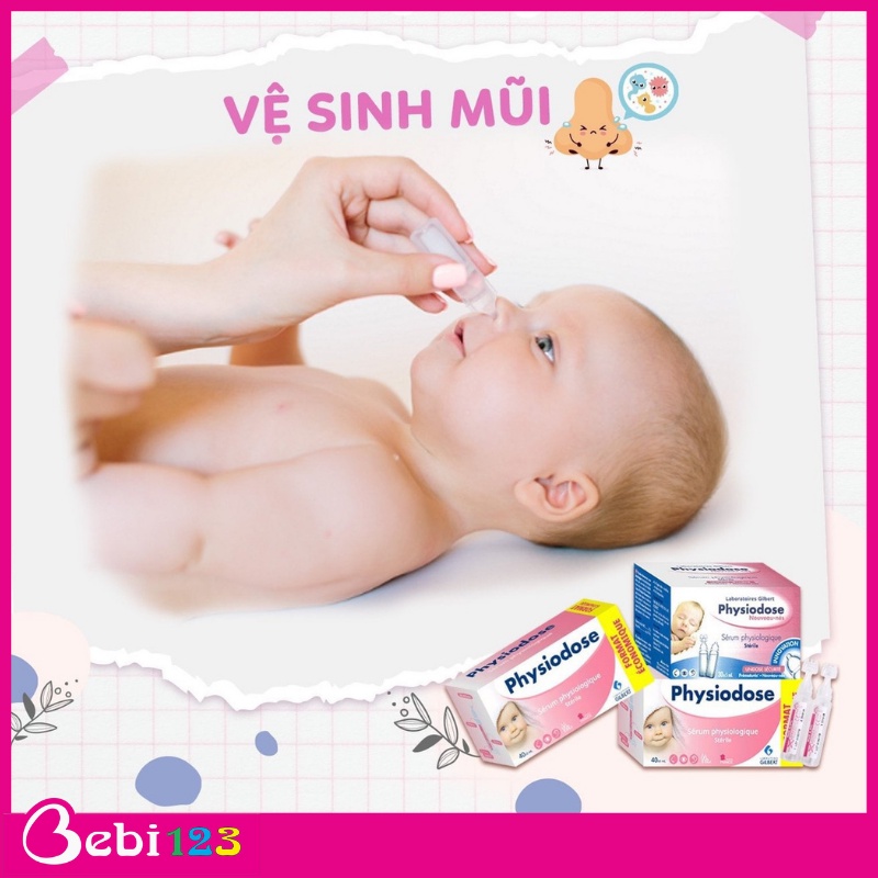 Nước muối vô trùng, nước muối sinh lý Physiodose  vệ sinh cho bé mỗi ngày