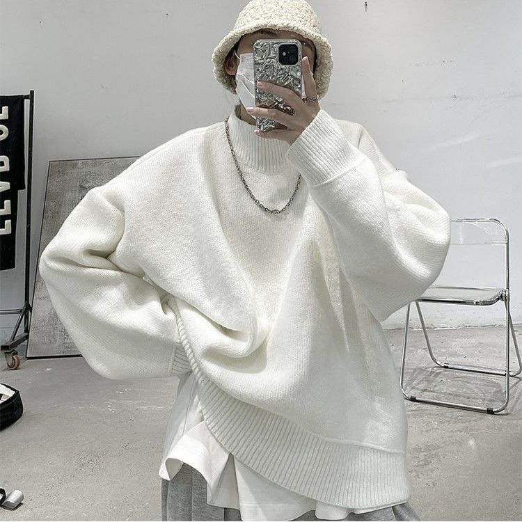 Áo Sweater Dệt Kim Cổ Lọ Màu Trơn Đơn Giản Thời Trang Hong Kong Cho Nam