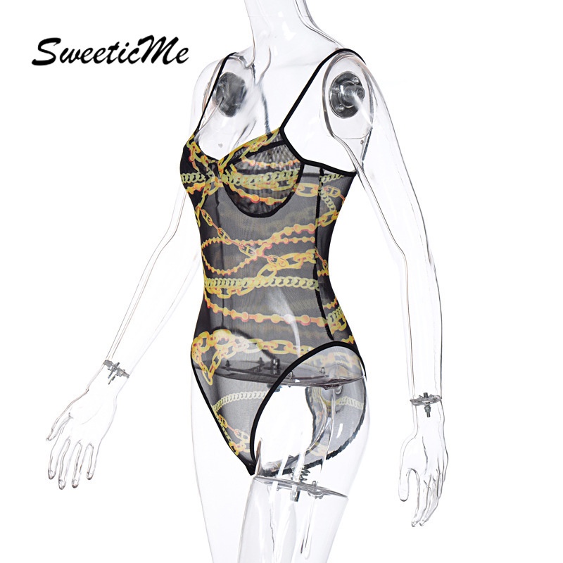 Bodysuit Họa Tiết In Kiểu Dáng Mới, Cổ Chữ V Quyến Rũ Dành Cho Nữ