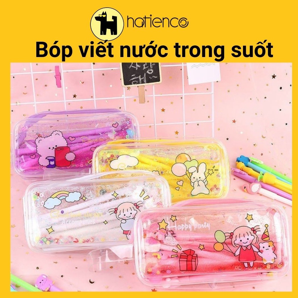 Bóp viết, hộp bút nước trong suốt, chống nước, ngăn to đựng được nhiều bút viết và đồ dùng học tập