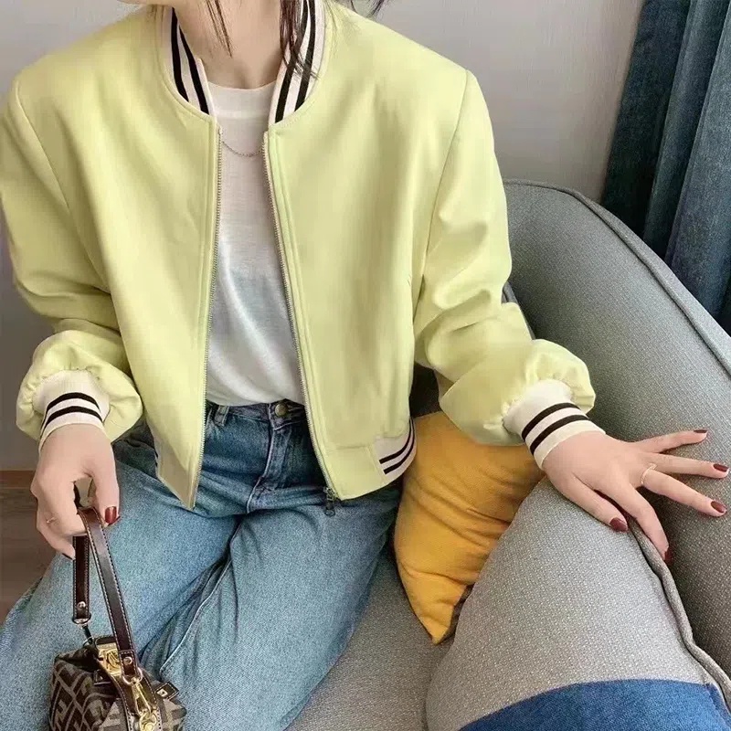 Áo Khoác Bóng Chày Dài Tay Dáng Ngắn Phong Cách Hàn Quốc Cá Tính Dành Cho Nữ