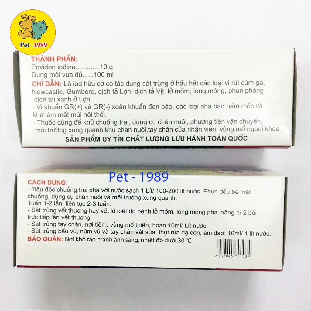 Povidine 10% Sát Trùng Tẩy Uế Chuồng Trại Chai 100 ml Pet-1989