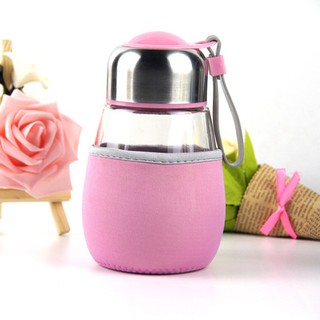 RẺ VÔ ĐỊCH - {SIÊU RẺ} Bình nước thủy tinh kèm lõi lọc trà inox và vỏ bọc 400ml