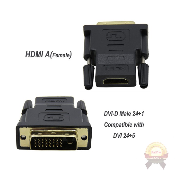 Đầu chuyển cổng DVI 24+1 sang HDMI hai chiều đa năng màu đen