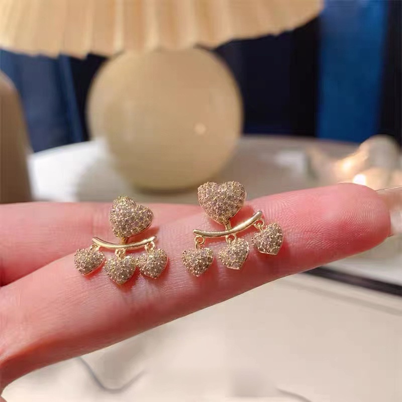 Bông Tai Hình Trái Tim Đính Đá Toàn Diện Bằng Bạc S925