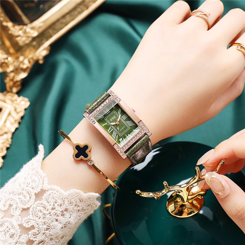 Đồng Hồ Mặt Chữ Nhật Dây Da Thời Trang Cho Nữ