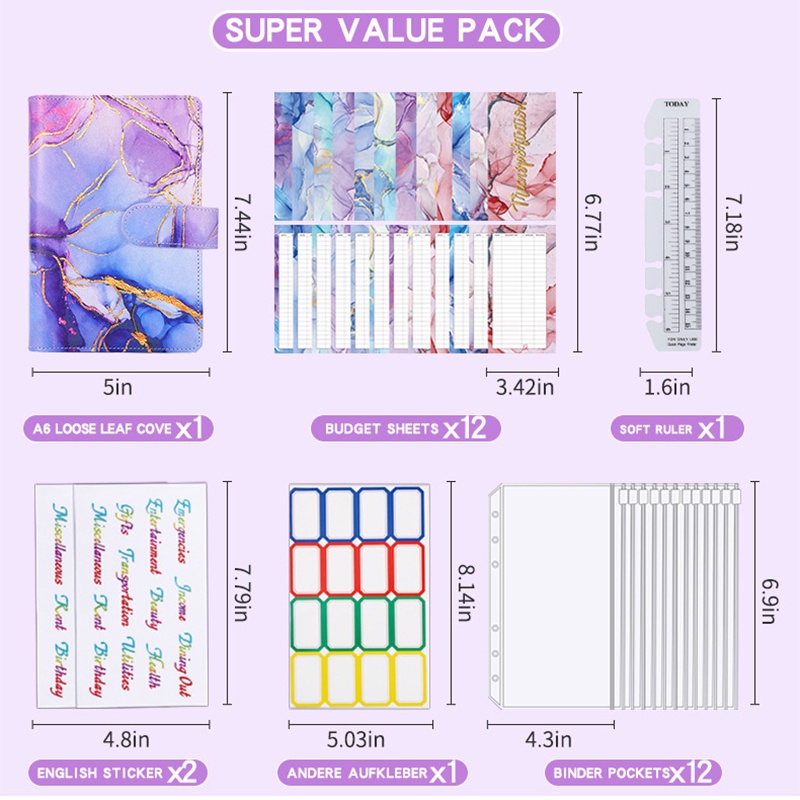 Phong Bì Tài Liệu Ngân Hàng/Tiền Giấy A6 Họa Tiết Đá Cẩm Thạch Nhiều Màu Sắc Có Khóa Kéo