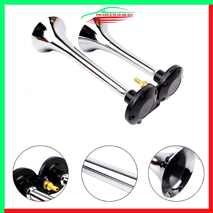 Còi hơi đôi mạ Chrome kèn hơi 24V màu bạc cho ô tô xe máy